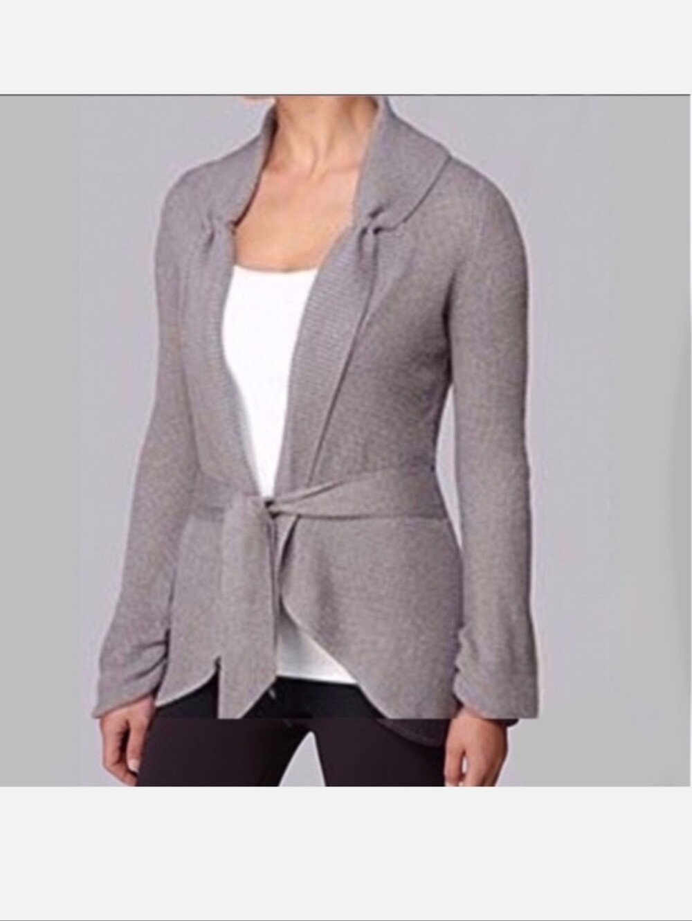 lululemon athletica Gray Waffle Knit Ribbed Shawl Collar Knit Cardigan Small